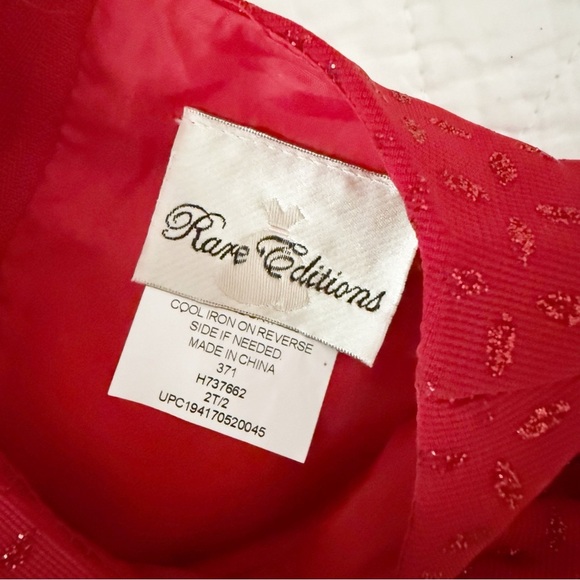 2T Rare Editions Kids Red Formal Dress Sparkles Bow Ruffle Sleeve Christmas - Picture 2 of 3
